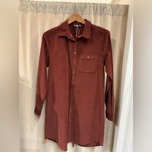Corduroy Shirt Dress in Brandy